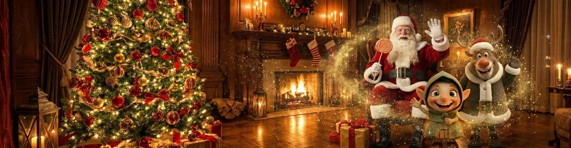 Santa and reindeer Christmas scene