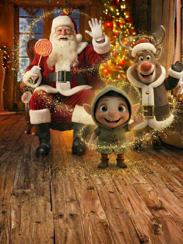 Santa and reindeer Christmas scene